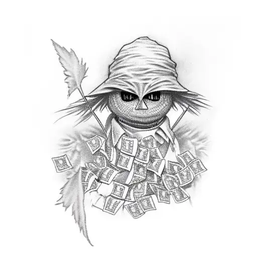 Scarecrow holding a bag of money tattoo design idea