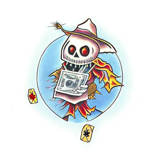 Scarecrow holding a bag of money tattoo design idea