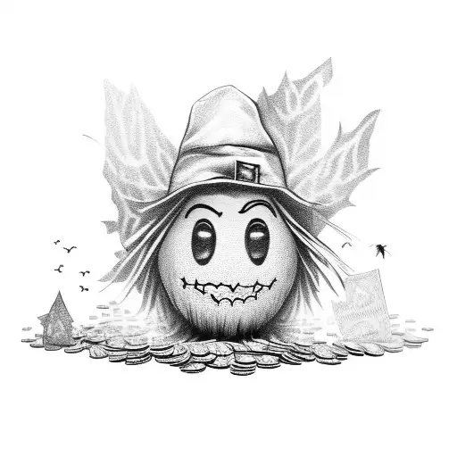 Scarecrow holding a bag of money tattoo design idea