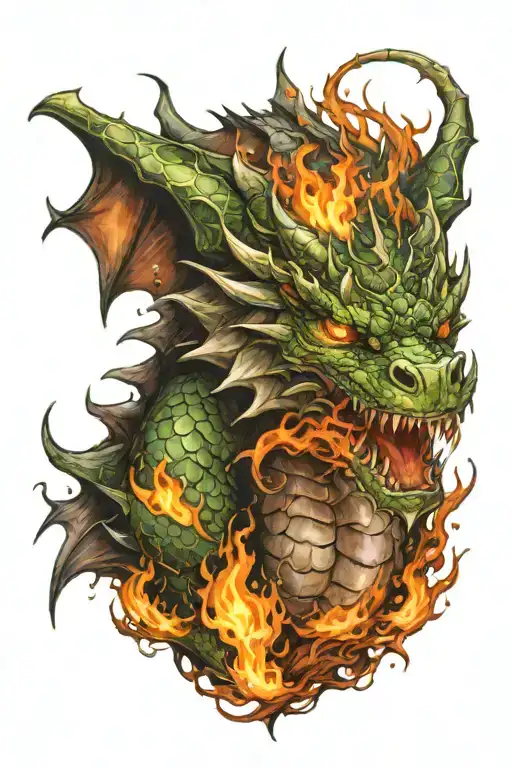 dragon breathing fire tattoo design idea
