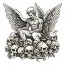 angel Micheal atop a pile of demons and skulls  tattoo design idea
