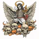 angel Micheal atop a pile of demons and skulls  tattoo design idea