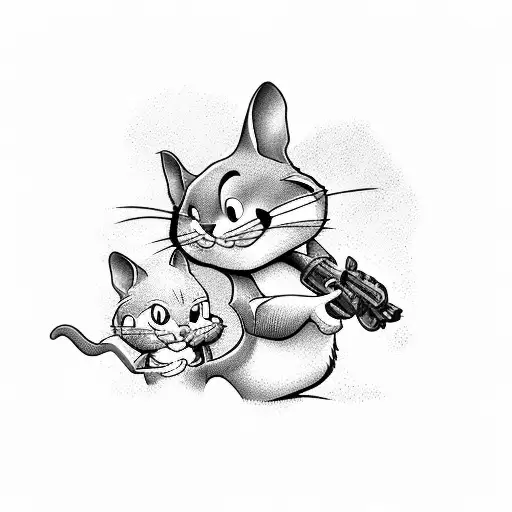 tom and Jerry with rifle tattoo design idea