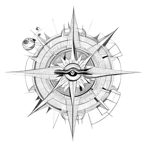 sun and moon with compass tattoo design idea