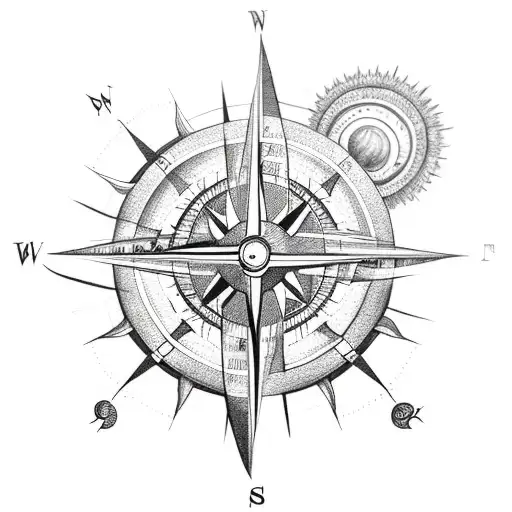 compass with sun and moon tattoo design idea