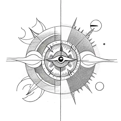 sun and moon with small compass tattoo design idea
