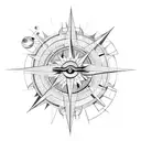 sun and moon with compass tattoo design idea