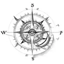 sun and moon with compass tattoo design idea