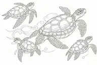 family of 3 sea turtle swimming tattoo design idea