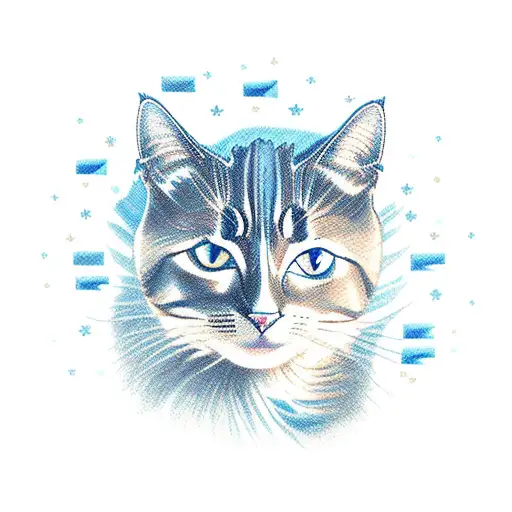 cats pulling a wagon at the top of a mountain with blue flames at bottom of mountain tattoo design idea