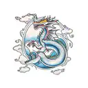 traditional feminine dragon with flowers in an invisible border shaped like a vertical rectangle tattoo design idea