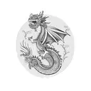 traditional pretty dragon with flowers in an invisible border shaped like a vertical rectangle tattoo design idea