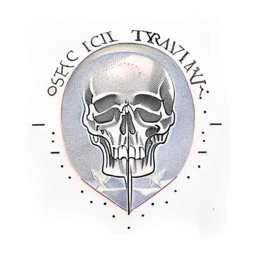 Sic semper tyrannis with knife through skull  tattoo design idea