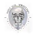 Sic semper tyrannis with knife through skull  tattoo design idea