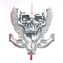 Sic semper tyrannis with knife through skull  tattoo design idea