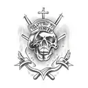 Sic semper tyrannis with knife through skull  tattoo design idea