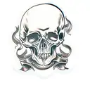Sic semper tyrannis with knife through skull  tattoo design idea
