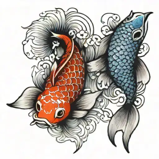 Yin and Yang in the form of 2 koi fish with scales tattoo design idea