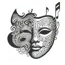 A mask with musical notes flowing out of it, illustrating your ability to express yourself through music and see through fake personas tattoo design idea