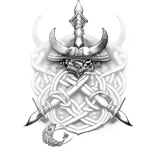 Viking weapons with Roses  tattoo design idea