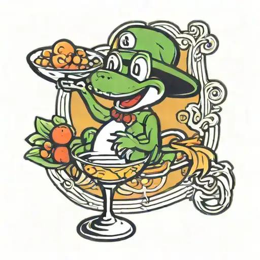yoshi in martini glass tattoo design idea