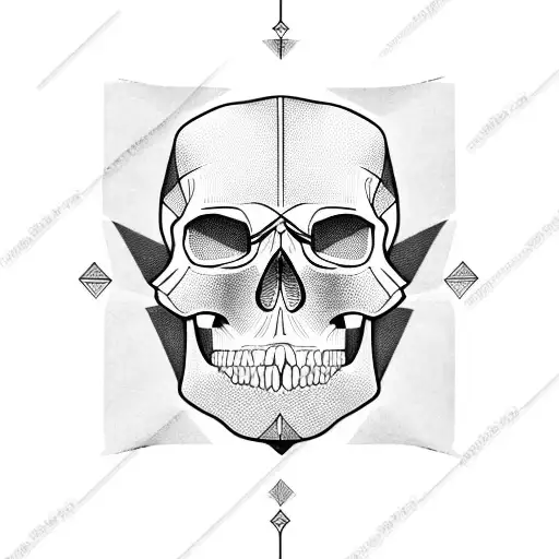 skull with geometric lines around tattoo design idea