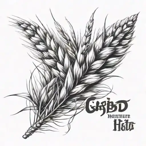 a wheat and braided hair and GANDOM name written tattoo design idea