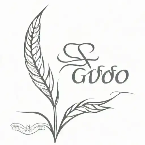 a wheat and braided hair and GANDOM name written tattoo design idea