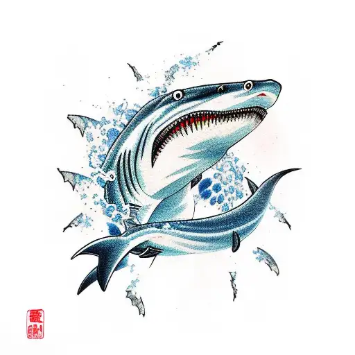 angry shark blue eyes tattoo design idea