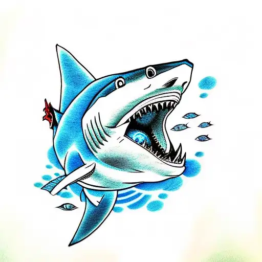 angry shark blue eyes tattoo design idea