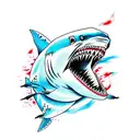 angry shark blue eyes tattoo design idea