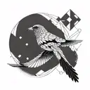 A geometric pattern incorporating elements of gliding, like a soaring bird or airplane, with intricate blackwork details tattoo design idea