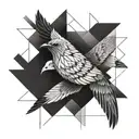 A geometric pattern incorporating elements of gliding, like a soaring bird or airplane, with intricate blackwork details tattoo design idea