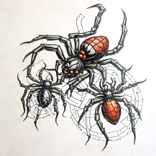 Two black widow spiders tattoos, one red and one blck one    tattoo design idea
