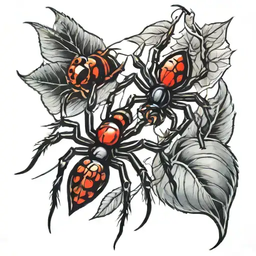 Two black widow spiders tattoos, one red and one black   tattoo design idea
