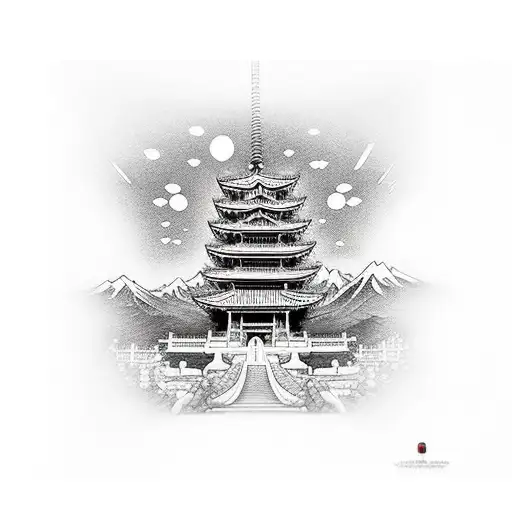 buda con casa japonesa tattoo design idea