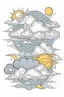 Clouds, Sun, moon, lightning tattoo design idea