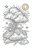 Clouds, Sun, moon, thunder cloud, lightning tattoo design idea