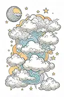 Clouds, Sun, moon, thunder cloud, lightning tattoo design idea