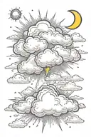 Clouds, Sun, moon, thunder cloud, lightning tattoo design idea