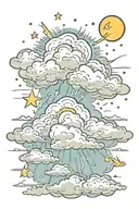 Clouds, Sun, moon, thunder cloud, lightning tattoo design idea