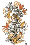Tree of life and Phoenix rising from ashes tattoo design idea
