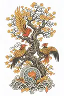 Tree of life and Phoenix rising from ashes tattoo design idea