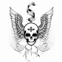 cross with angel wings and roses and clock tattoo design idea