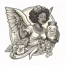 "I'd like a tattoo of an African American woman angel holding a jar with the words 'self mastery' written on it. A wilti tattoo design idea