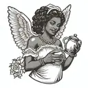 "I'd like a tattoo of an African American woman angel holding a jar with the words 'self mastery' written on it. A wilti tattoo design idea