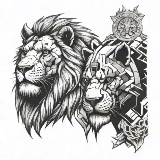 3/4 lions face with main blendwd with rhe face of g1 optimus prime tattoo design idea