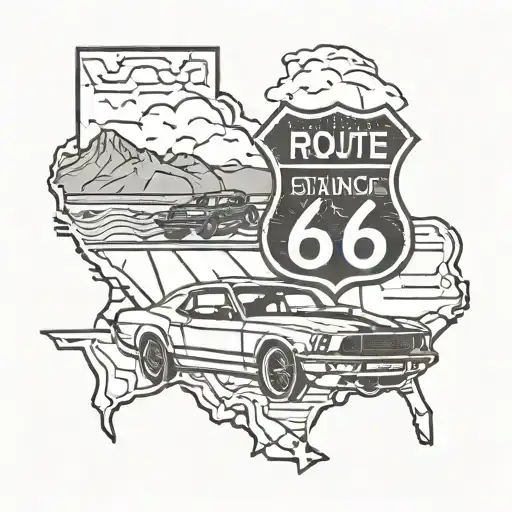 usa car route 66 road trip tattoo design idea