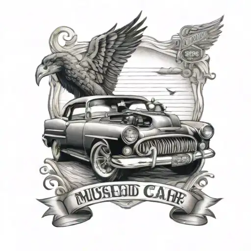 Muscle car route 66 tattoo design idea