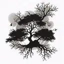 A tree of life with branches reaching up towards the heavens, symbolizing the connection between God and nature tattoo design idea